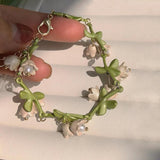 Floral Leaf Bracelets Enamel Charm Bangle for Women