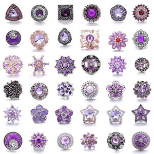 5Pcs Purple Crystal Rhinestone Flower Charms for Snap Jewelry