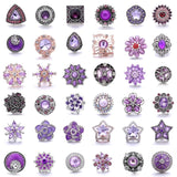 5Pcs Purple Crystal Rhinestone Flower Charms for Snap Jewelry