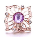 5Pcs Purple Crystal Rhinestone Flower Charms for Snap Jewelry