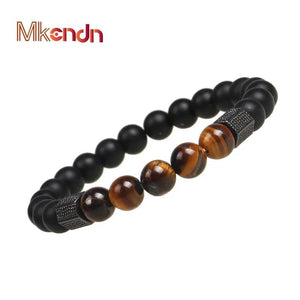 Hexagon Brass Beads Bracelets Men Tiger Eye Stone