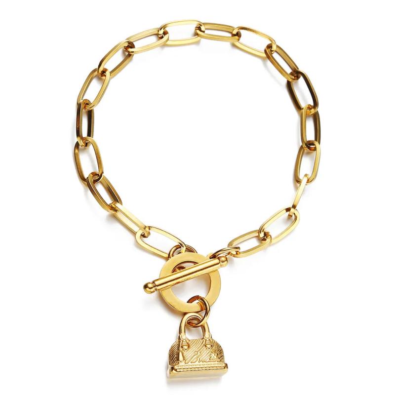 Stainless Steel Chain Handbag Charm Bracelet For Men Women