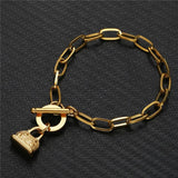 Stainless Steel Chain Handbag Charm Bracelet For Men Women