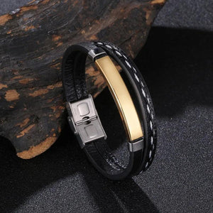 Men Name Charm Bracelet Stainless Steel Leather Bangles Wristband Adjustable