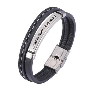 Men Name Charm Bracelet Stainless Steel Leather Bangles Wristband Adjustable