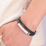 Men Name Charm Bracelet Stainless Steel Leather Bangles Wristband Adjustable