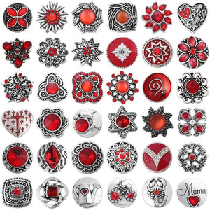 5pcs Red Crystal Flower Snap Buttons Charms for Snap Bracelets
