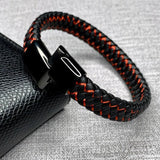 Red Leather Bracelet Men Stainless Steel Magnetic Buckle Wrist Band