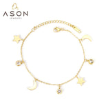 Moon Star CZ Pendant Bracelet Stainless Steel Bangle