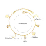 Moon Star CZ Pendant Bracelet Stainless Steel Bangle
