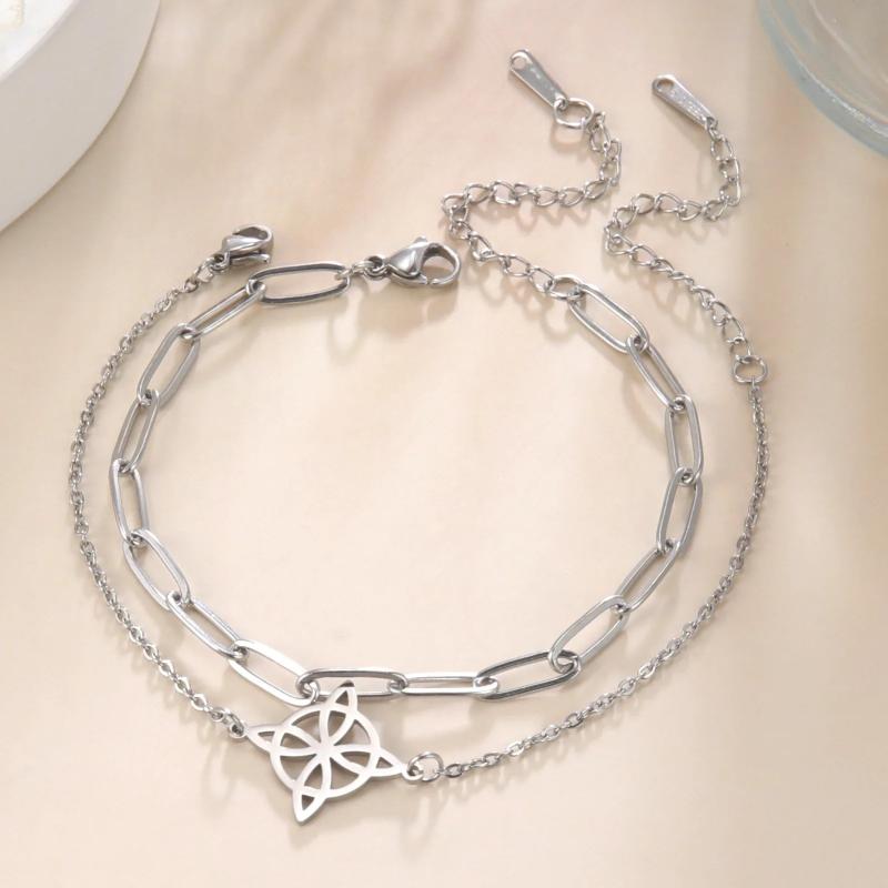 Layered Stainless Steel Chain Bracelet Witchcraft Knot Bracelet Wicca Jewelry