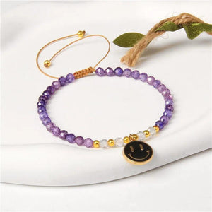 Smiling Face Moon Star Charm Bangle Beaded Braided Bracelet