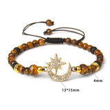 Smiling Face Moon Star Charm Bangle Beaded Braided Bracelet