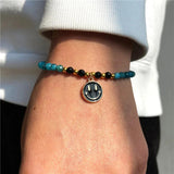 Smiling Face Moon Star Charm Bangle Beaded Braided Bracelet