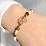 Smiling Face Moon Star Charm Bangle Beaded Braided Bracelet