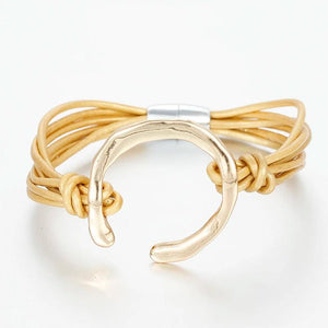 Bohemia Leather Bracelet for Women with Geometric Metal Beads