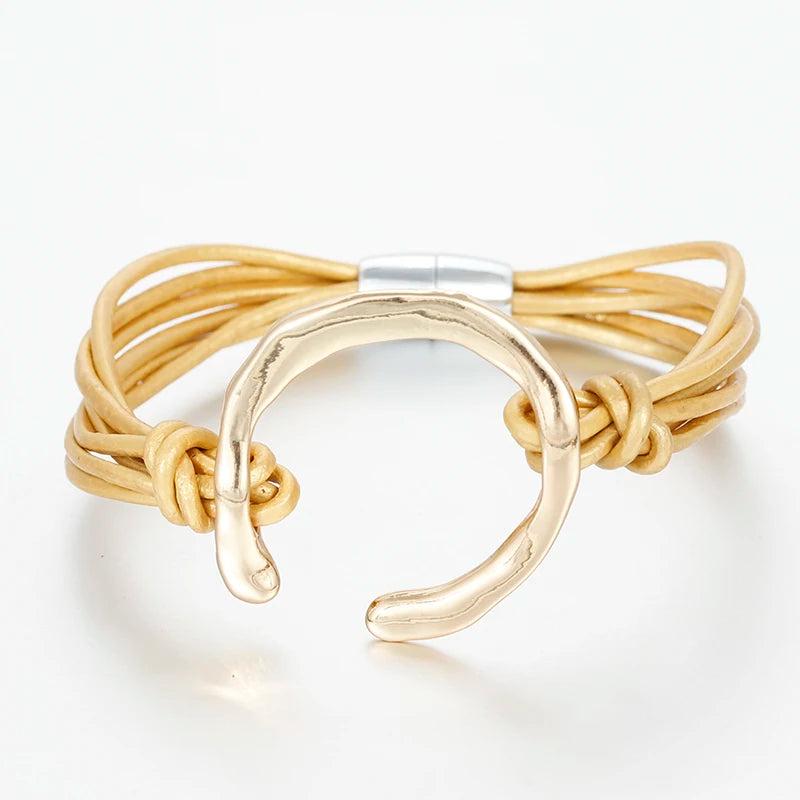 Bohemia Leather Bracelet for Women with Geometric Metal Beads