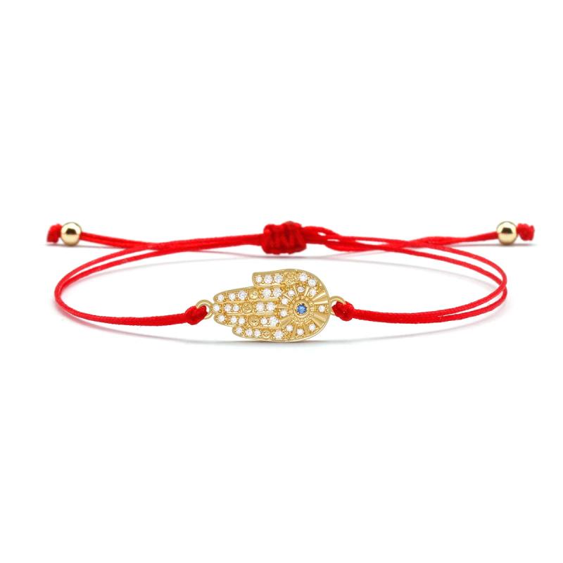 Zirconia Fatima Hand Braided Bracelet Hamsa Evil Eye Pendant