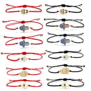 Zirconia Fatima Hand Braided Bracelet Hamsa Evil Eye Pendant