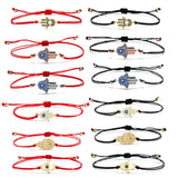 Zirconia Fatima Hand Braided Bracelet Hamsa Evil Eye Pendant