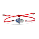 Zirconia Fatima Hand Braided Bracelet Hamsa Evil Eye Pendant
