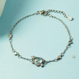Silver Moonstone Heart Charm Bracelet Bangle For Women Girls Girlfriend