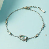Silver Moonstone Heart Charm Bracelet Bangle For Women Girls Girlfriend