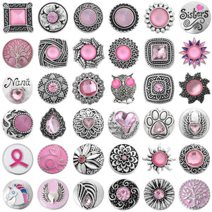 6pcs Pink Crystal 18mm Snap Buttons Round Snaps DIY Snap Bracelets & Bangles