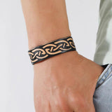 Vintage Celtic Knot Leather Bracelet For Men Stainless Steel Woven Bracelet