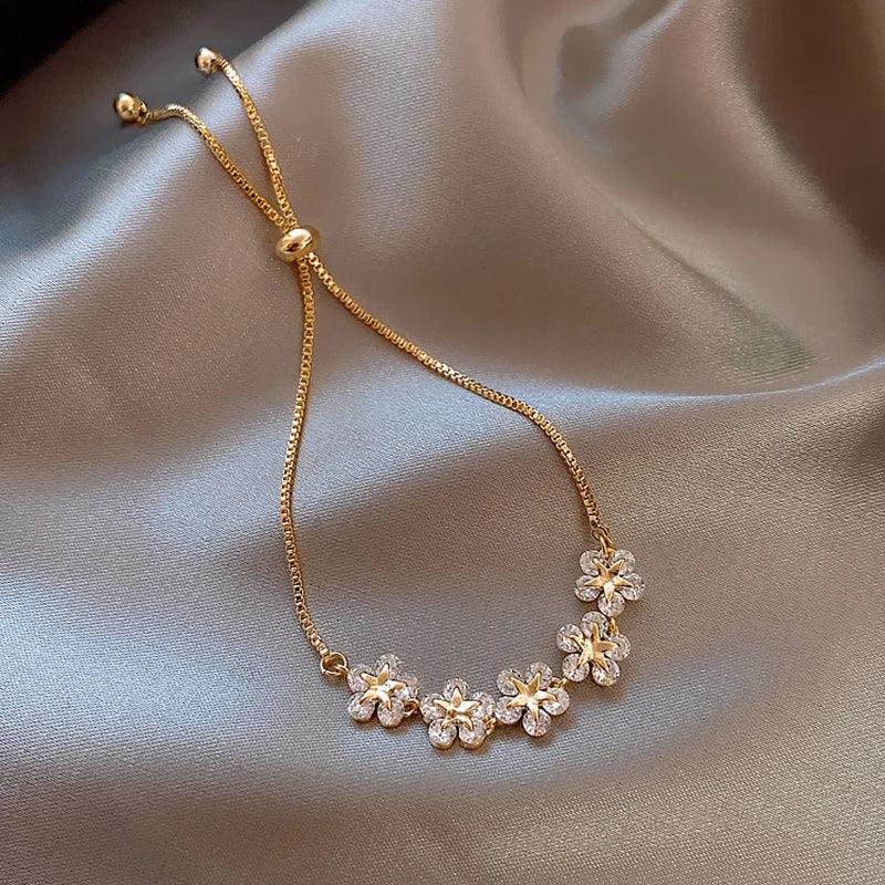Rhinestone Flower Charm Bracelet for Women Party