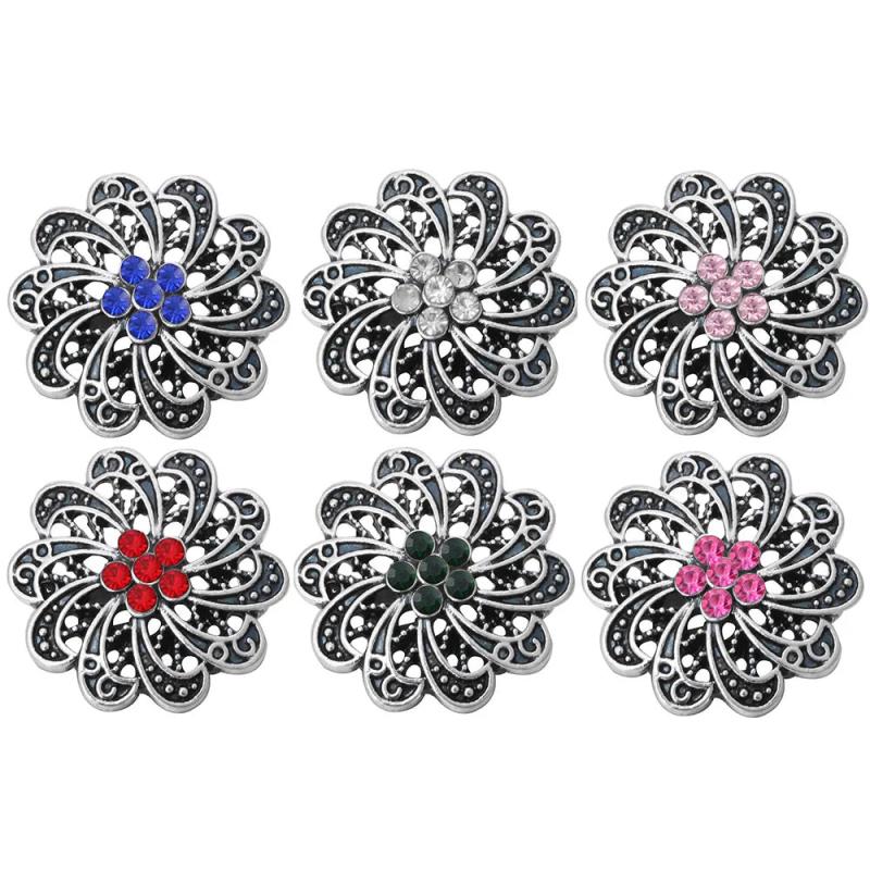 6pcs Rhinestone Flower Snap Buttons for Snap Jewelry