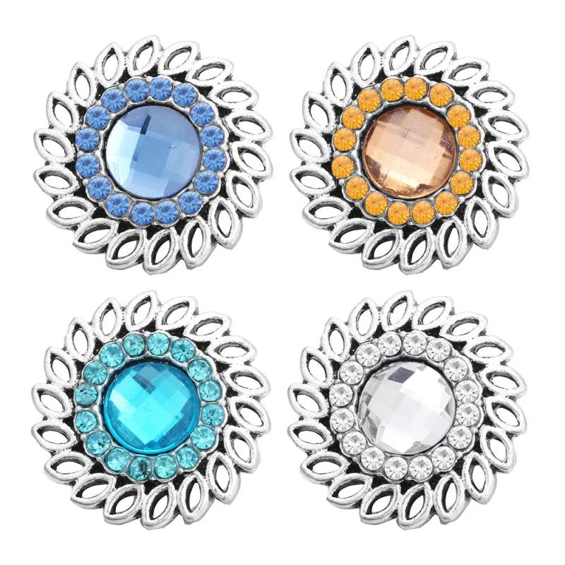 5pc Snap Jewelry 18mm Snap Buttons Mixed Rhinestone Metal Flower Snaps