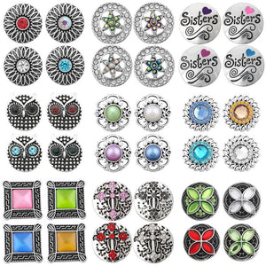 5pc Snap Jewelry 18mm Snap Buttons Mixed Rhinestone Metal Flower Snaps