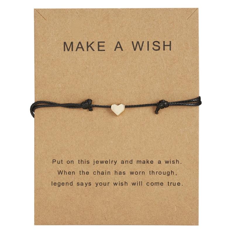 Braided Rope Heart Charm Bracelet Wish Card Friendship Jewelry