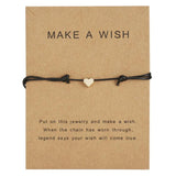 Braided Rope Heart Charm Bracelet Wish Card Friendship Jewelry