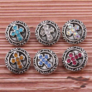 10pcs Rhinestone Cross Metal Snap Button Fit 12mm Snap Bracelet