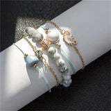 Bohemian Rope Chain Bracelet Set Tortoise Shell Crab Heart Crystal Charm Bangle