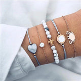 Bohemian Rope Chain Bracelet Set Tortoise Shell Crab Heart Crystal Charm Bangle