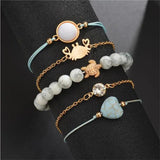 Bohemian Rope Chain Bracelet Set Tortoise Shell Crab Heart Crystal Charm Bangle