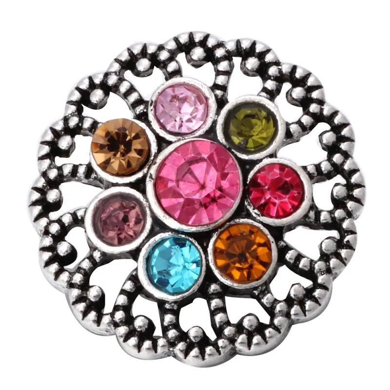 6pcs Crystal Flower Metal Snap Buttons For Snap Bracelet DIY Jewelry
