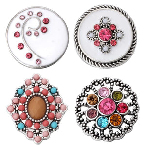 6pcs Crystal Flower Metal Snap Buttons For Snap Bracelet DIY Jewelry
