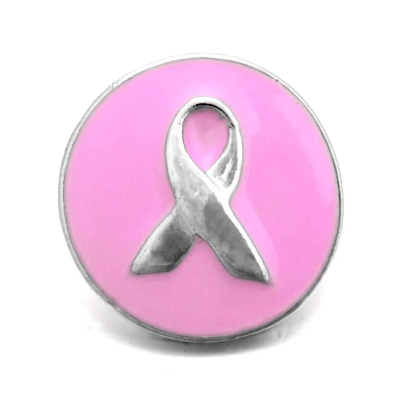 6pcs 18mm Metal Snap Buttons Pink Ribbon Jewelry Fit Snap Bracelets