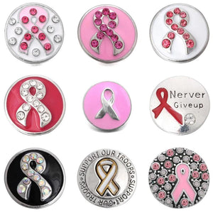 6pcs 18mm Metal Snap Buttons Pink Ribbon Jewelry Fit Snap Bracelets