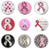 6pcs 18mm Metal Snap Buttons Pink Ribbon Jewelry Fit Snap Bracelets