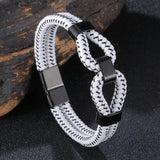 Vintage Braided Leather Charm Bracelet Men Women Stainless Steel Bangle