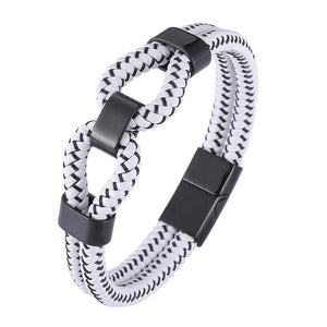 Vintage Braided Leather Charm Bracelet Men Women Stainless Steel Bangle