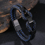 Vintage Braided Leather Charm Bracelet Men Women Stainless Steel Bangle