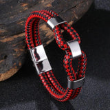 Vintage Braided Leather Charm Bracelet Men Women Stainless Steel Bangle