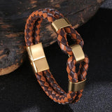 Vintage Braided Leather Charm Bracelet Men Women Stainless Steel Bangle
