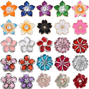 6pcs Flower Crystal Snap Buttons Fit 18mm Metal Snap Button Jewelry DIY